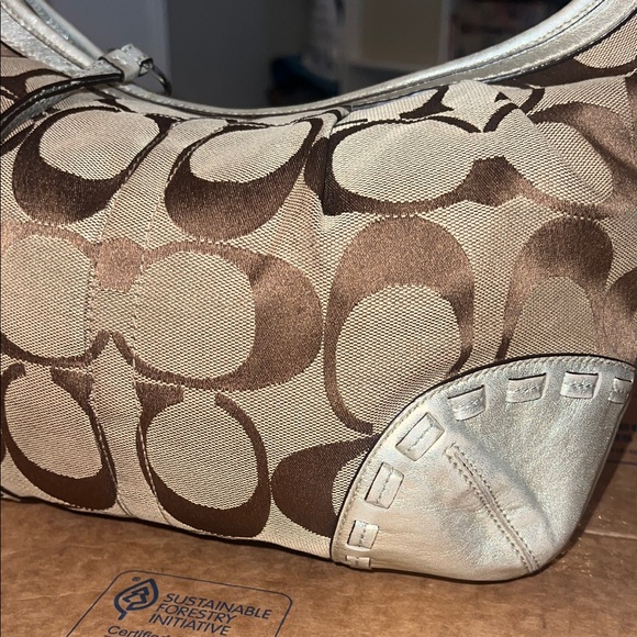 Coach Gold and Silver Monogram Hobo Y2K 2000s Pleated Shoulder Bag - Picture 3 of 11